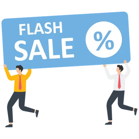 Business people go with a flash sale sign  Illustration