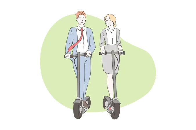 Business people going to office on scooter  Illustration