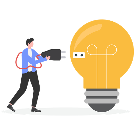 Business people going to recharge idea from big light bulb  Illustration