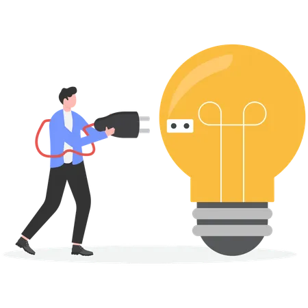 Business people going to recharge idea from big light bulb  Illustration