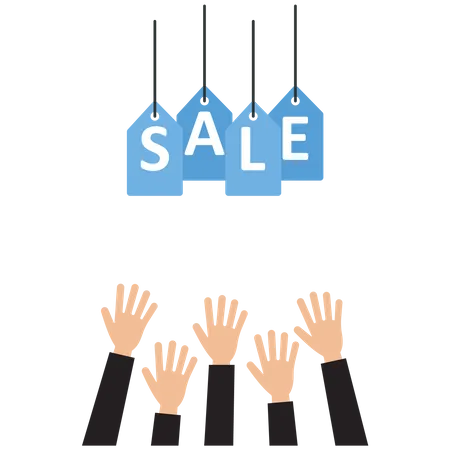 Business people grab a sale price tag  Illustration