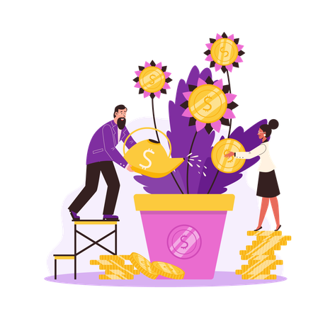 Business people growing money plant in pod Illustration