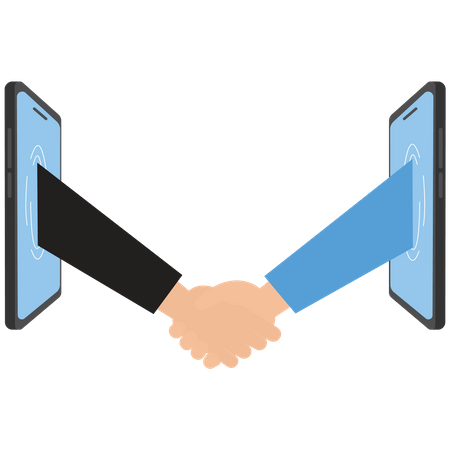 Business people handshake for a global business agreement by wireless technology  Illustration