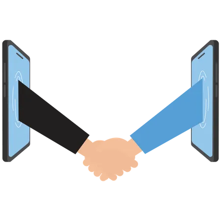 Business people handshake for a global business agreement by wireless technology  Illustration