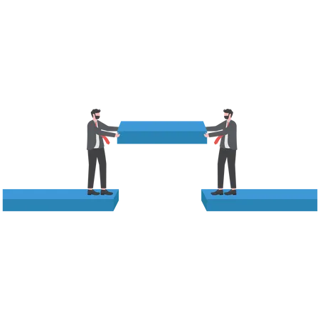 Build Business Bridge Connect Path Together Solution Or Teamwork Idea Cooperation Or Collaboration To Success Together Concept Business People Team Help Building The Bridge To Connect The Way Illustration