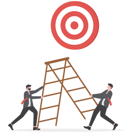 Business people help set up ladder of success to reach target  Illustration