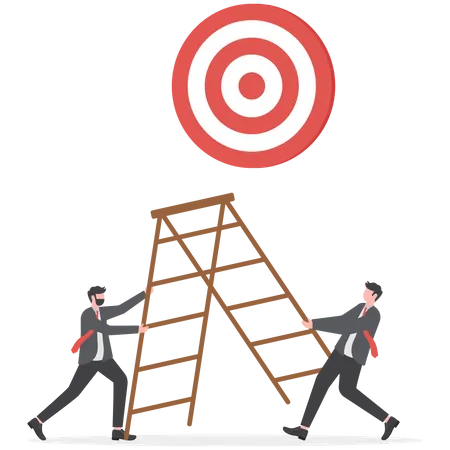 Develop Ladder To Success Set Business Goal Target Purpose And Objective Partnership And Teamwork To Opportunity Concept Business People Team Help Set Up Ladder Of Success To Reach Target Illustration