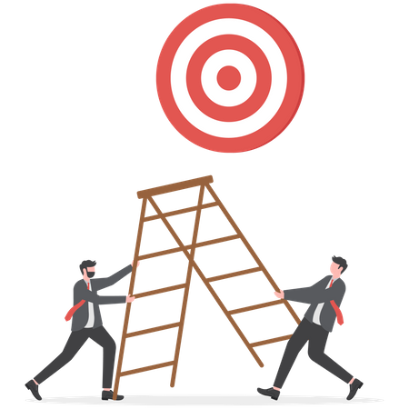 Business people help set up ladder of success to reach target  Illustration