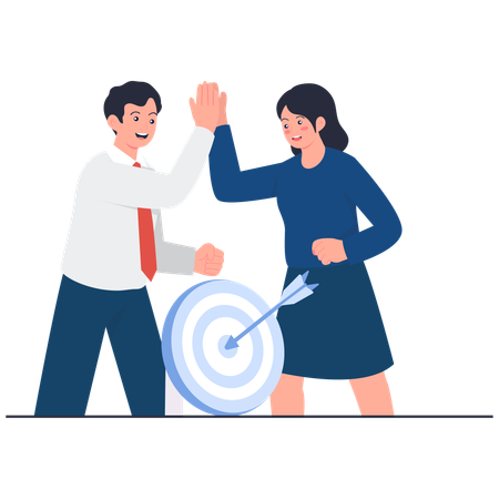 Business people Hitting the Bullseye Together Illustration