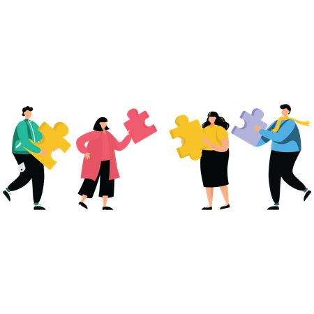 Business people holding a jigsaw puzzle  Illustration