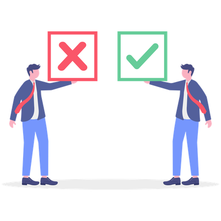 Business people holding big pros and cons  Illustration