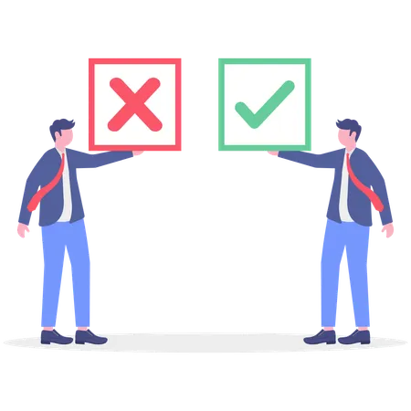 Business people holding big pros and cons  Illustration
