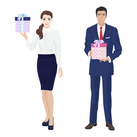 Business people holding gift  Illustration