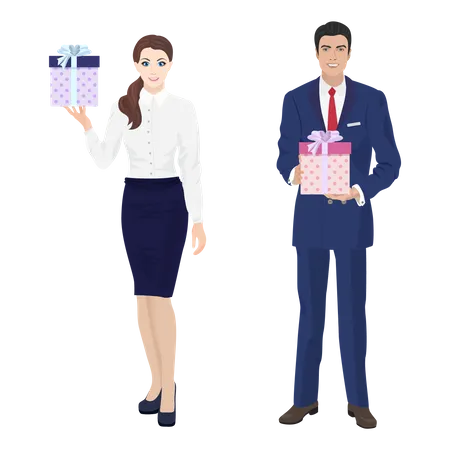 Business people holding gift  Illustration