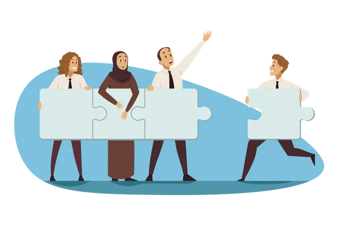 Business people holding jigsaw piece  Illustration