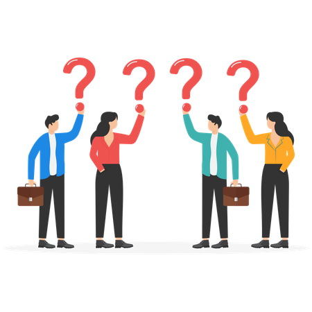 Business people holding question marks while having business faq  Illustration