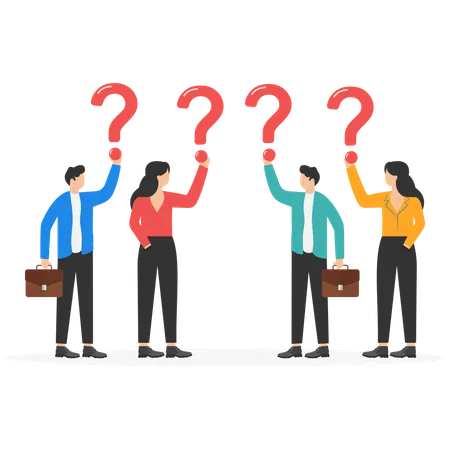 Business people holding question marks while having business faq  Illustration
