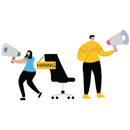 Business people HR with megaphone holding we are hiring sign  Illustration