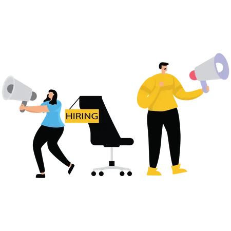 Business people HR with megaphone holding we are hiring sign  Illustration