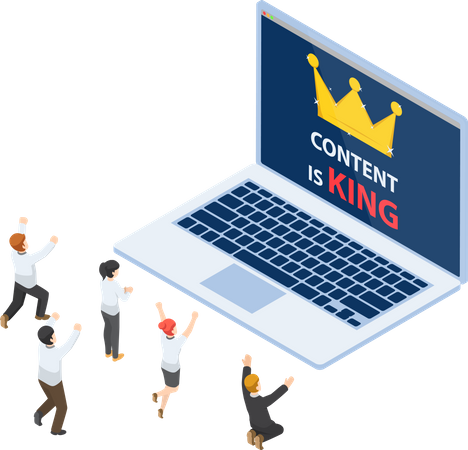 Business people in front of laptop with content is king  Illustration