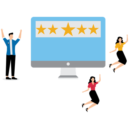 Business people jumping in joy after receiving 5 star rating  Illustration