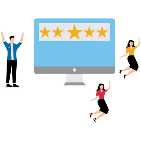 Business people jumping in joy after receiving 5 star rating  Illustration