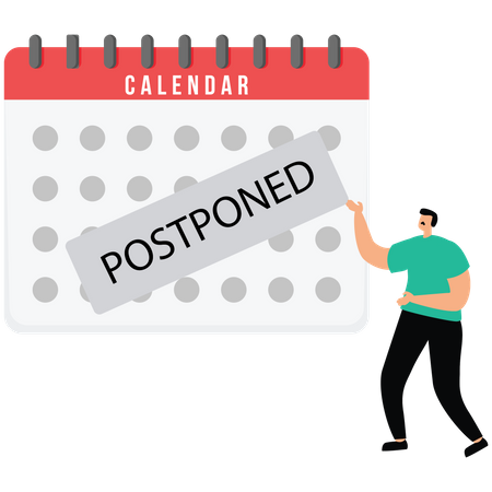 Business people look a postponed rubber stamp on a calendar  Illustration