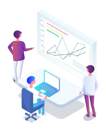 Business people looking at analytics  Illustration