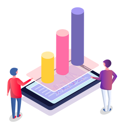 Business people looking at analytics  Illustration