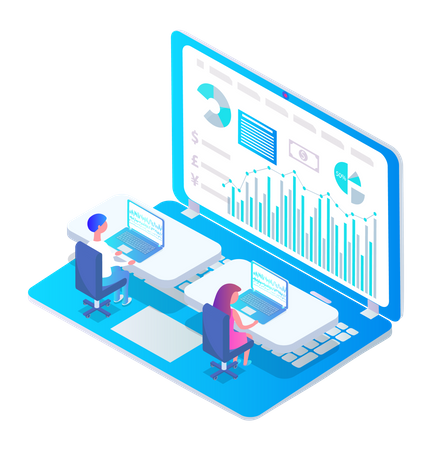 Business people looking at analytics  Illustration