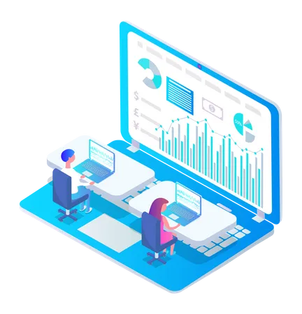 Business people looking at analytics  Illustration