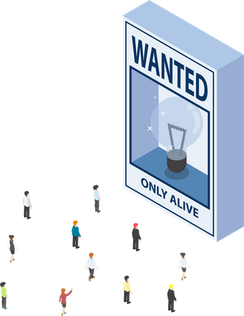 Business people looking at ideas wanted poster Illustration