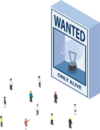 Business people looking at ideas wanted poster  Illustration