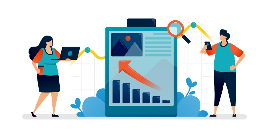 Business people looking business performance report  Illustration