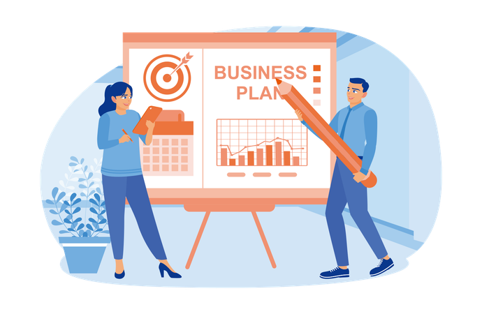 Business people making business plans  Illustration