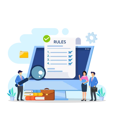Business People Studying List Of Rules Reading Guidance Making Checklist Vector Illustration イラスト
