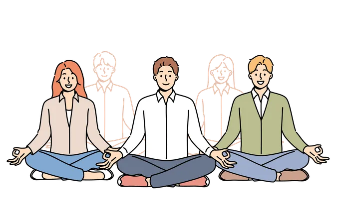 Business People Meditation As Team During Break From Work Sitting In Lotus Position From Yoga And Enjoying Zen Practice Group Meditation For Office Workers To Gain Strength Before Important Meeting Illustration