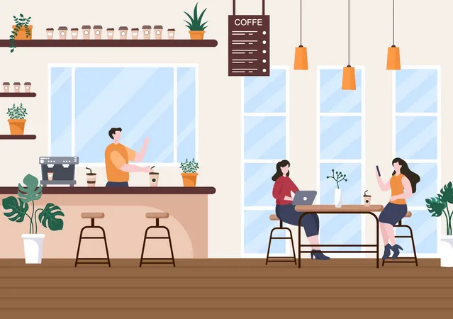 Business people meeting in cafe Illustration