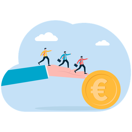 Business people moving towards euro coin  Illustration