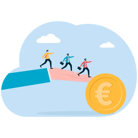 Business people moving towards euro coin  Illustration