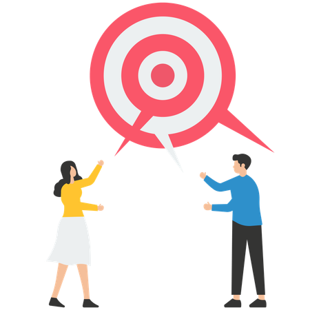 Business people or business partner discussing work building circular dartboard target  イラスト