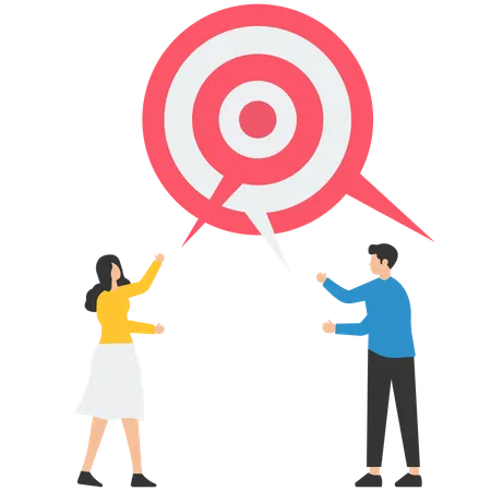 Business people or business partner discussing work building circular dartboard target  イラスト