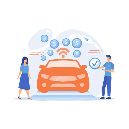 Business people paying in vehicle equiped with in-car payment system  Illustration