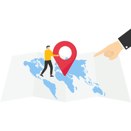 Business people pin target in the world map  Illustration