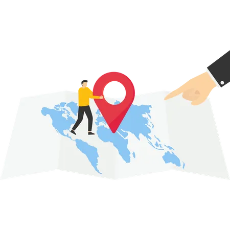 Business people pin target in the world map  Illustration