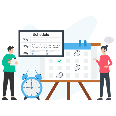 Business people planning schedule and organizing time with calendar and alarm clock  Illustration