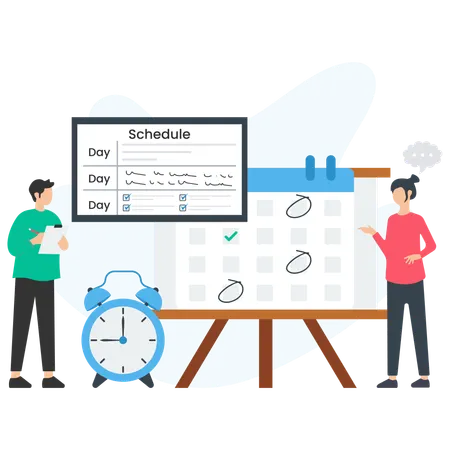 Business people planning schedule and organizing time with calendar and alarm clock  Illustration