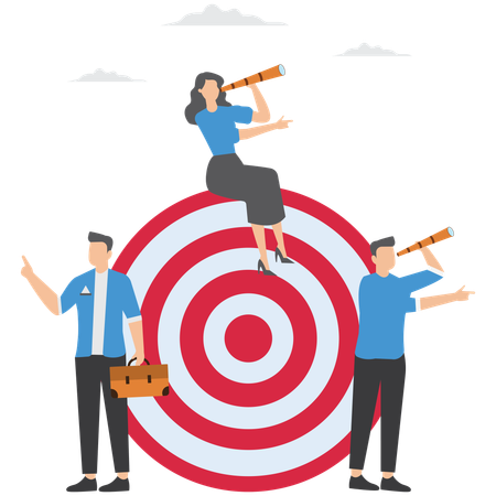 Business people point toward same goal symbolizing share value in company culture  Illustration