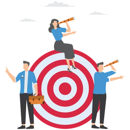 Business people point toward same goal symbolizing share value in company culture  Illustration
