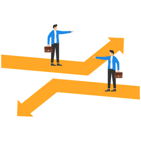 Business people pointing in different directions  Illustration